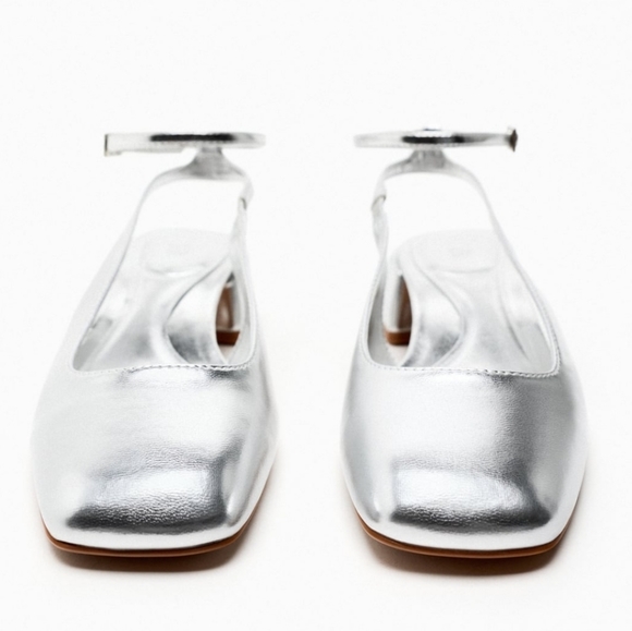 Zara Block Heel Ankle Strap Shoes Silver - Picture 2 of 11